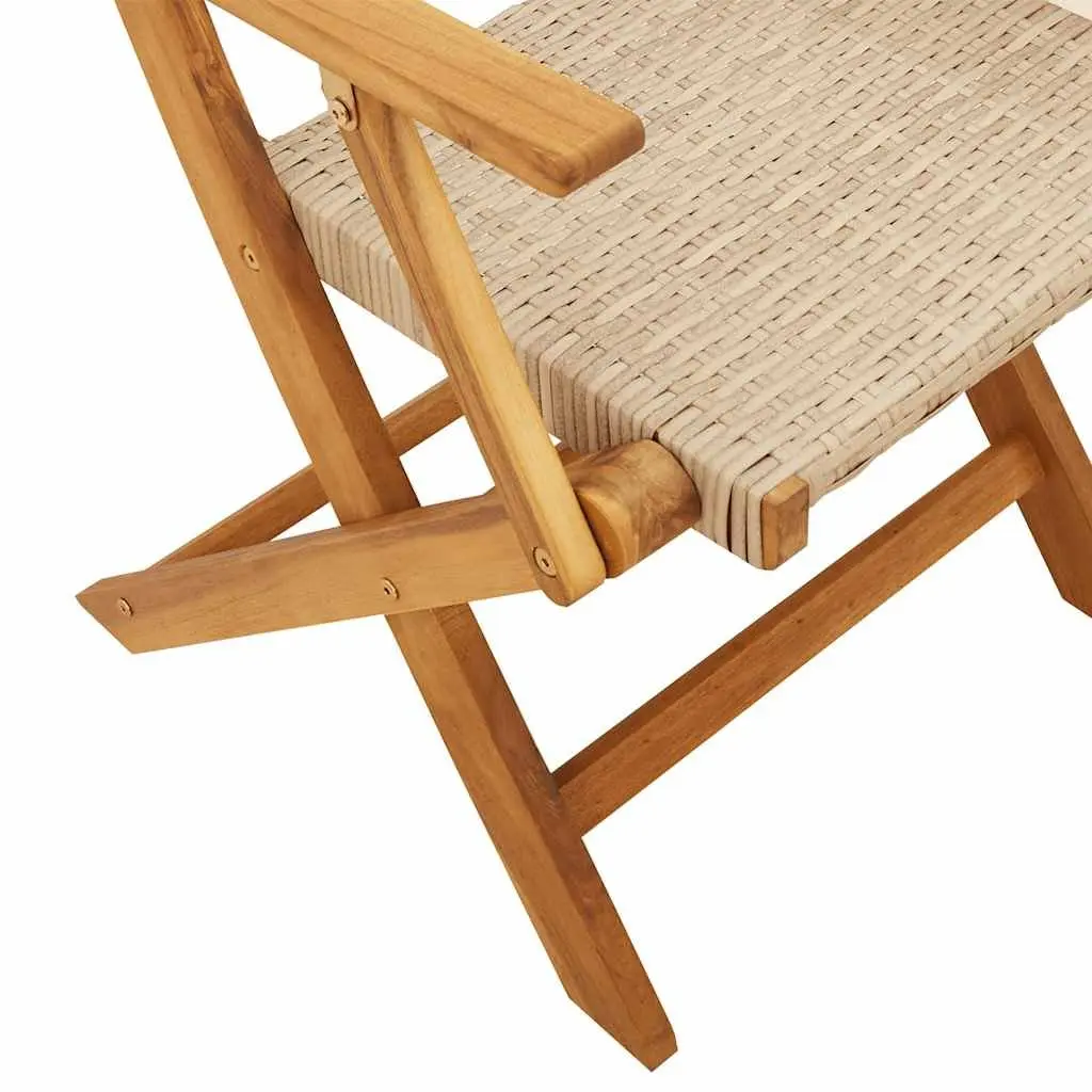 Folding Garden Chairs 6 Piece Durable Poly Rattan Solid Acacia Wood Beige Outdoor Seating