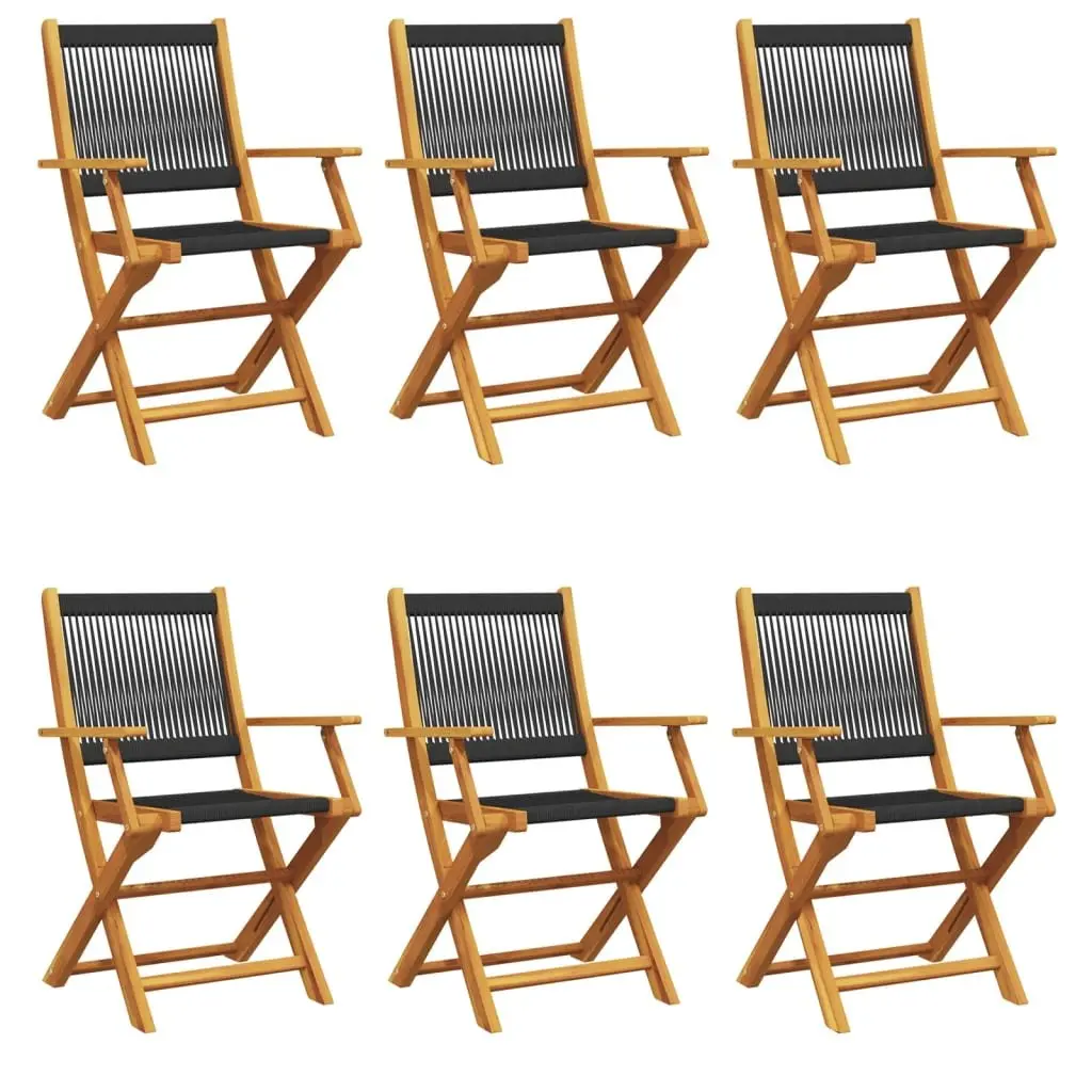 Folding Garden Chairs 6 pcs Black Outdoor Seating Acacia Wood Patio Furniture