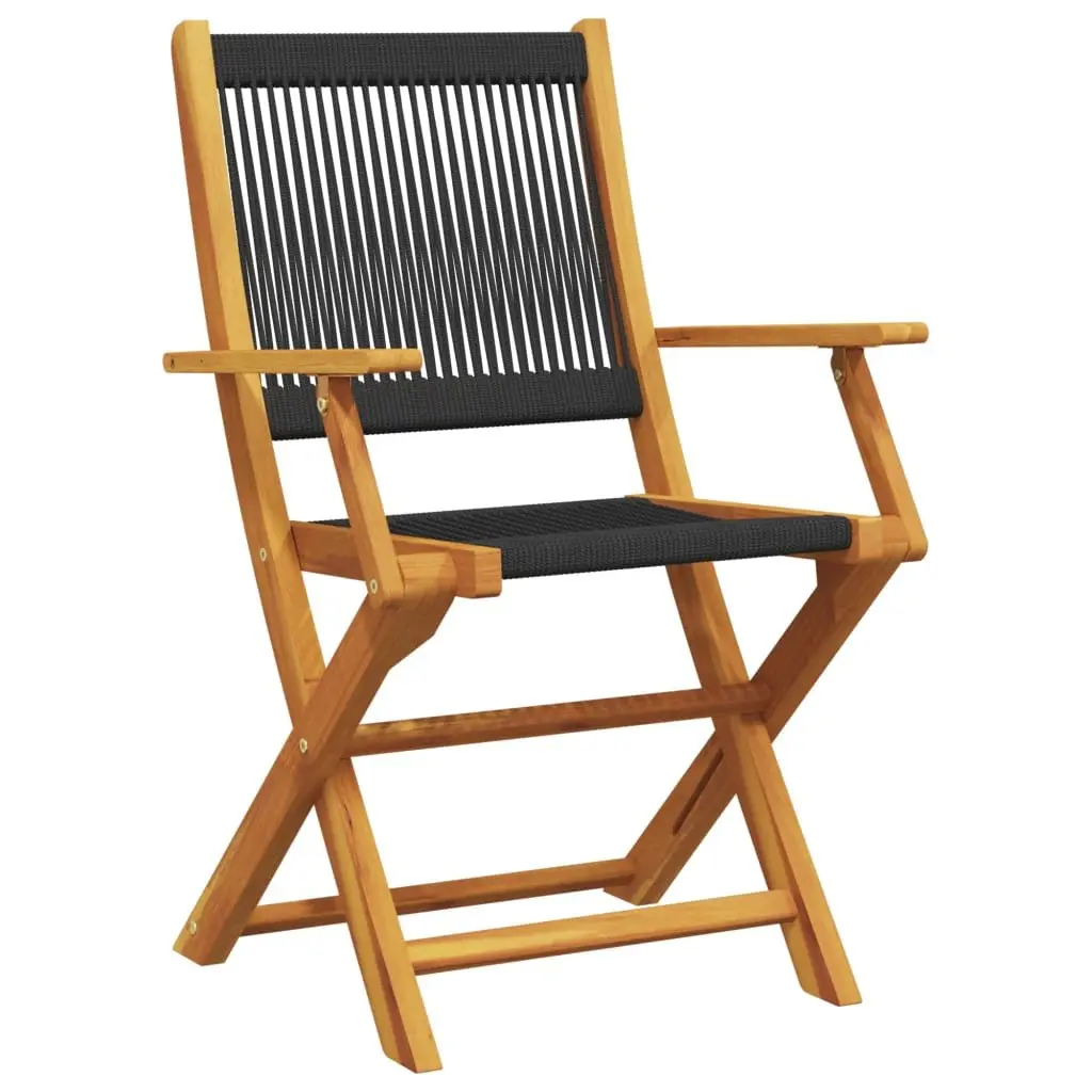 Folding Garden Chairs 6 pcs Black Outdoor Seating Acacia Wood Patio Furniture