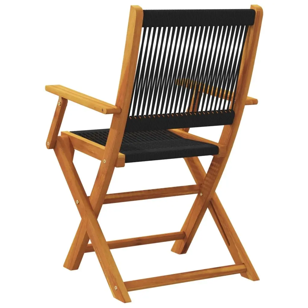 Folding Garden Chairs 6 pcs Black Outdoor Seating Acacia Wood Patio Furniture