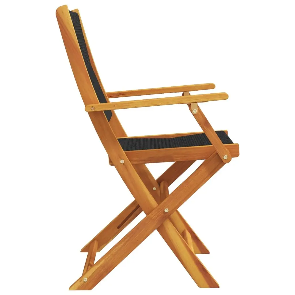 Folding Garden Chairs 6 pcs Black Outdoor Seating Acacia Wood Patio Furniture