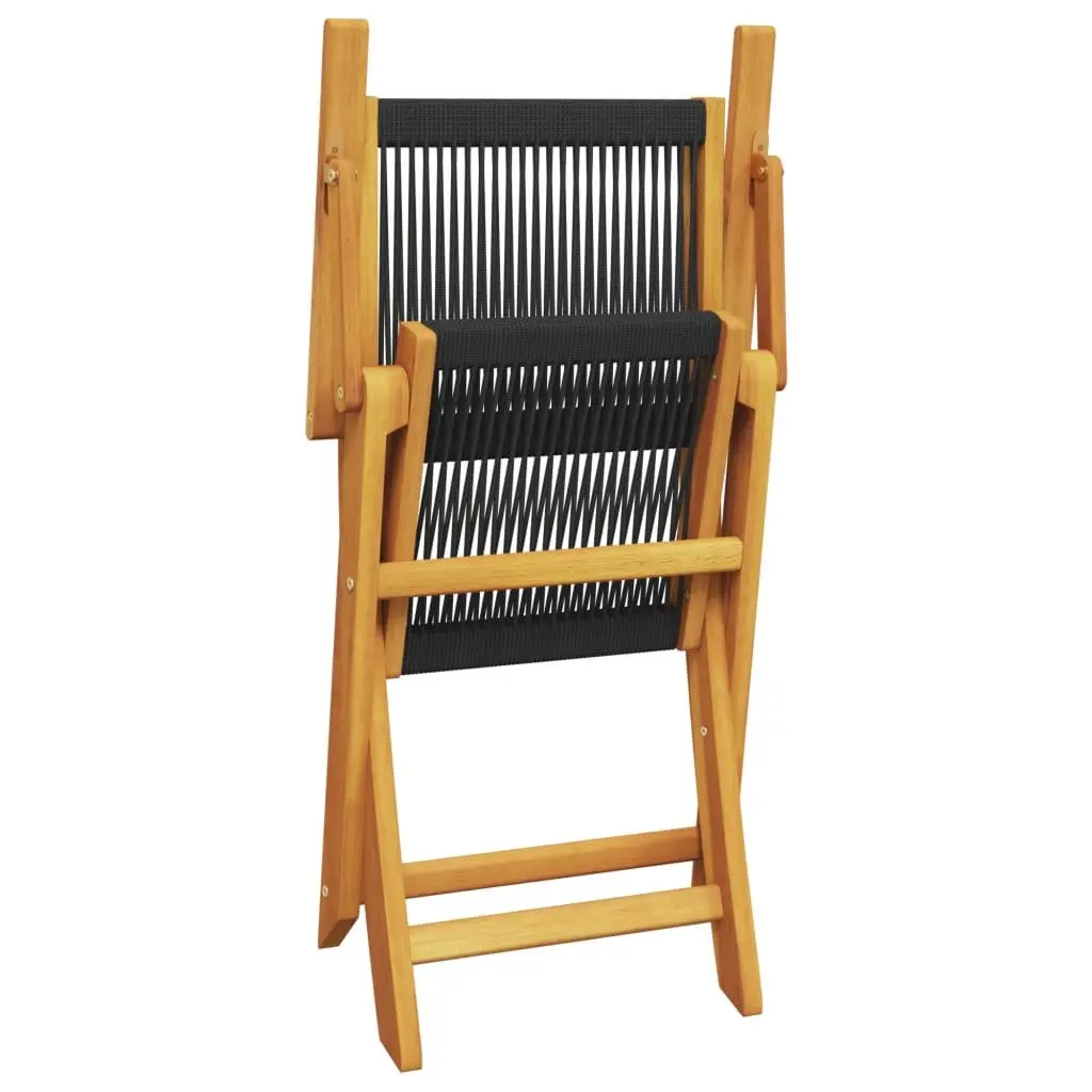 Folding Garden Chairs 6 pcs Black Outdoor Seating Acacia Wood Patio Furniture