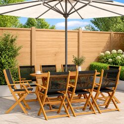 Folding Garden Chairs Set 8 pcs Black Solid Wood Acacia Outdoor Seating