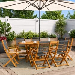Folding Garden Chairs Set of 6 Grey Outdoor Seating Acacia Wood Patio Furniture