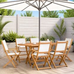 Folding Garden Chairs Set 6 pcs White Fabric Wood Outdoor Seating Patio