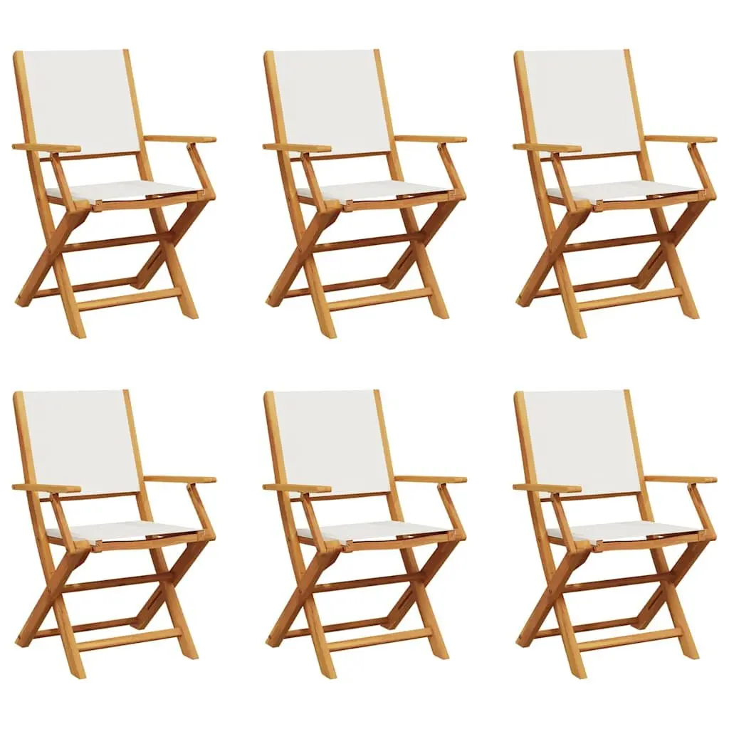 Folding Garden Chairs Set 6 pcs White Fabric Wood Outdoor Seating Patio