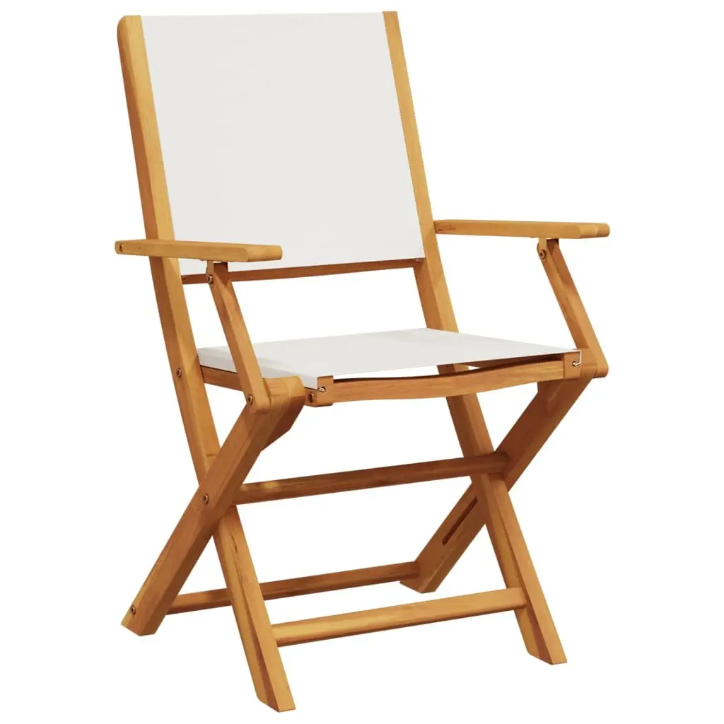Folding Garden Chairs Set 6 pcs White Fabric Wood Outdoor Seating Patio