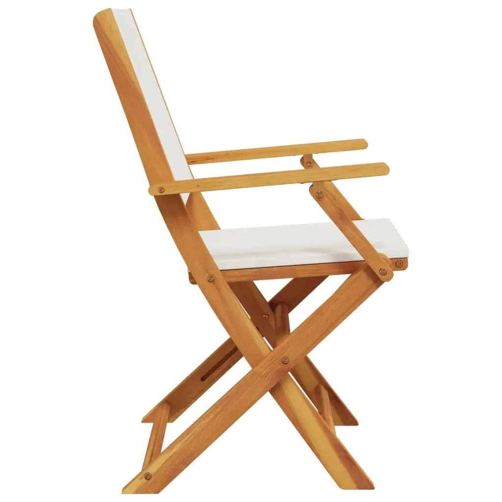 Folding Garden Chairs Set 6 pcs White Fabric Wood Outdoor Seating Patio