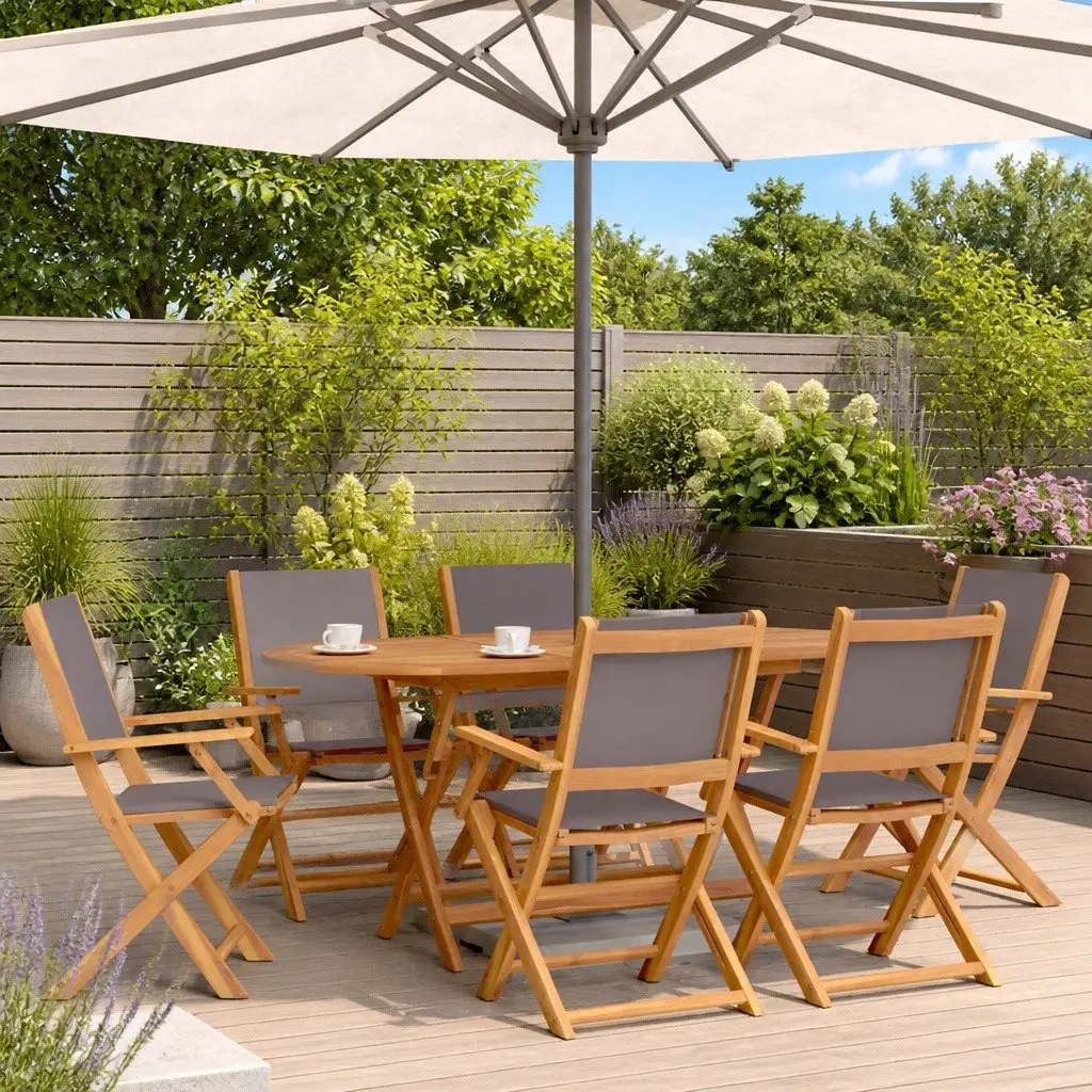 Folding Garden Chairs Set 8 Piece Solid Acacia Wood Anthracite Outdoor Seating