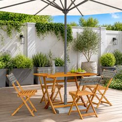 Outdoor Folding Garden Chairs Set 4pcs Grey PE Rattan Wood Patio Seating