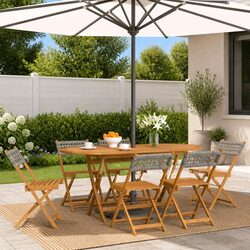 Folding Garden Chairs Set of 6 Grey Outdoor Seating with Wooden Armrests