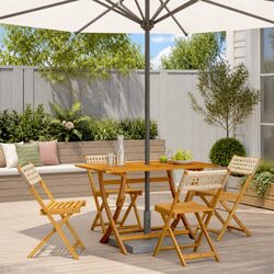 Outdoor Folding Garden Chairs Set 4 pcs Beige Poly Rattan Wood Patio Seating
