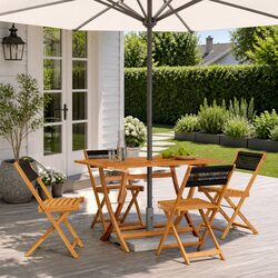 Folding Garden Chairs 4 Pieces Black Outdoor Seating Patio Balcony Wooden