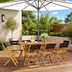 Outdoor Folding Garden Chairs Set of 8 Black Solid Acacia Wood Patio Seating