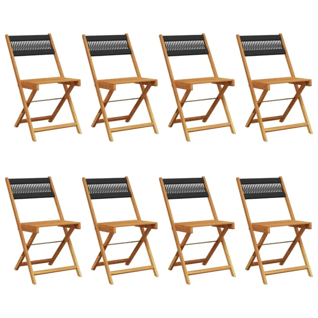Outdoor Folding Garden Chairs Set of 8 Black Solid Acacia Wood Patio Seating