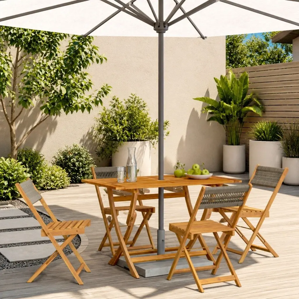 Folding Garden Chairs 4 pcs Grey Outdoor Seating Patio Furniture Acacia Wood