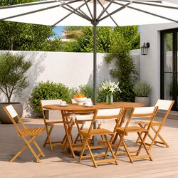 Folding Garden Chairs 6pcs White Fabric Seat Solid Wood Outdoor Patio Seating