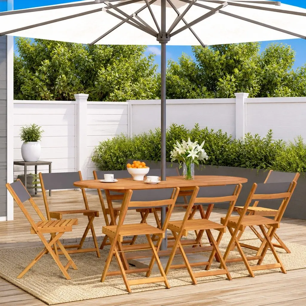 Folding Garden Chairs Set 8 pcs Anthracite Outdoor Seating Acacia Wood Portable