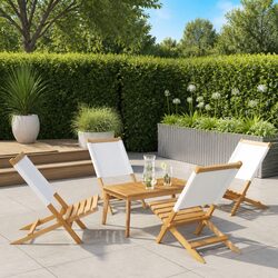 Folding Garden Chairs Set of 4 Outdoor Seating Cream White Fabric Wood Patio