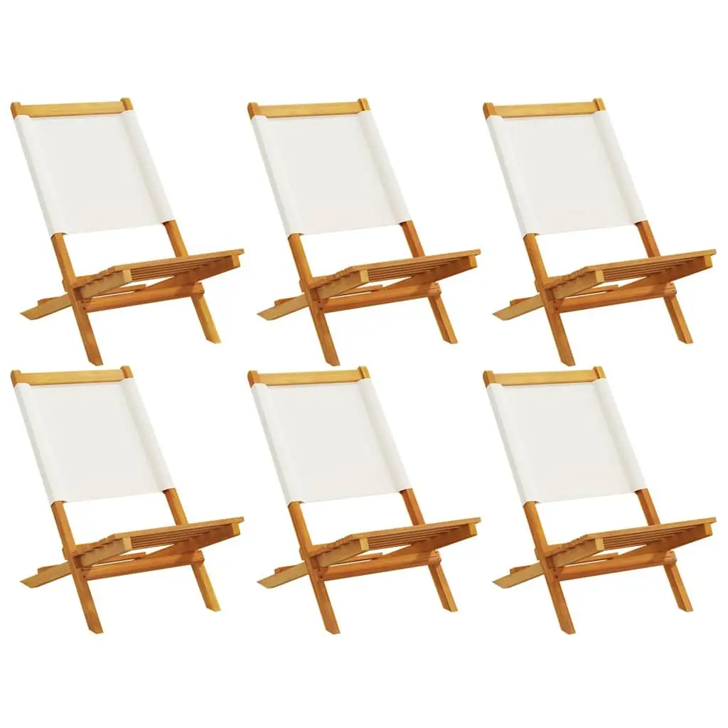 Folding Garden Chairs 6 Piece Set Outdoor Seating Wood White Fabric Patio