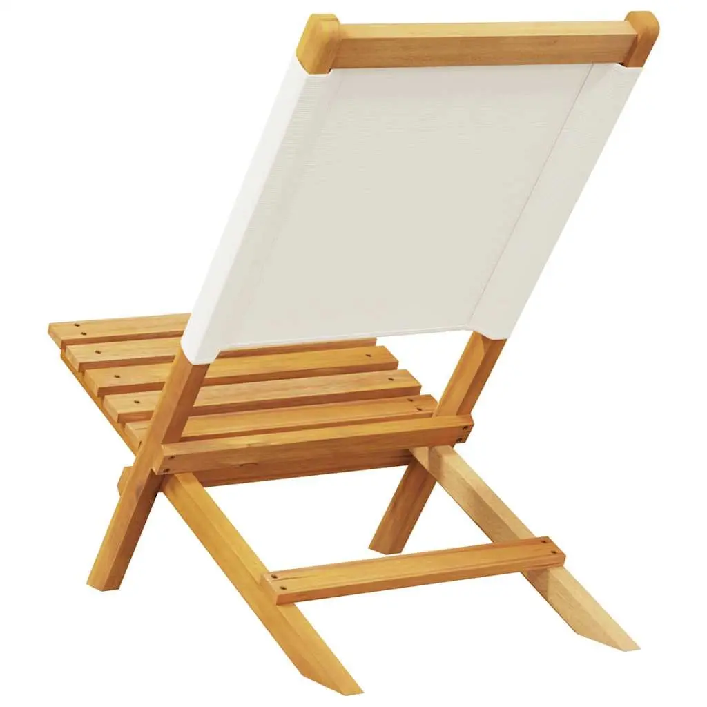 Folding Garden Chairs 6 Piece Set Outdoor Seating Wood White Fabric Patio