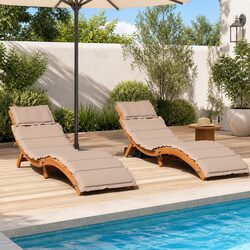 Sun Loungers with Cushions 2 pcs Taupe Solid Wood Foldable Garden Patio Outdoor