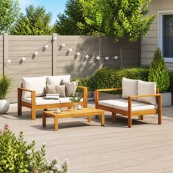 Garden Sofa Set 3 Piece Outdoor Furniture Patio Couch with Cushions Solid Wood