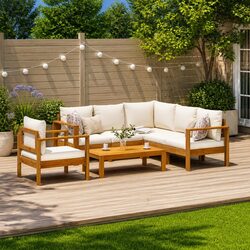 Garden Sofa Set 5 Piece Outdoor Furniture Patio Lounge with Cushions Cream