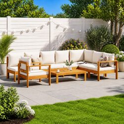 6 Piece Garden Sofa Set Outdoor Furniture Patio Seating with Cushions Cream