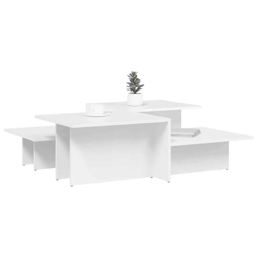 Coffee Table Set 2 Pieces Engineered Wood White Living Room Accent Furniture