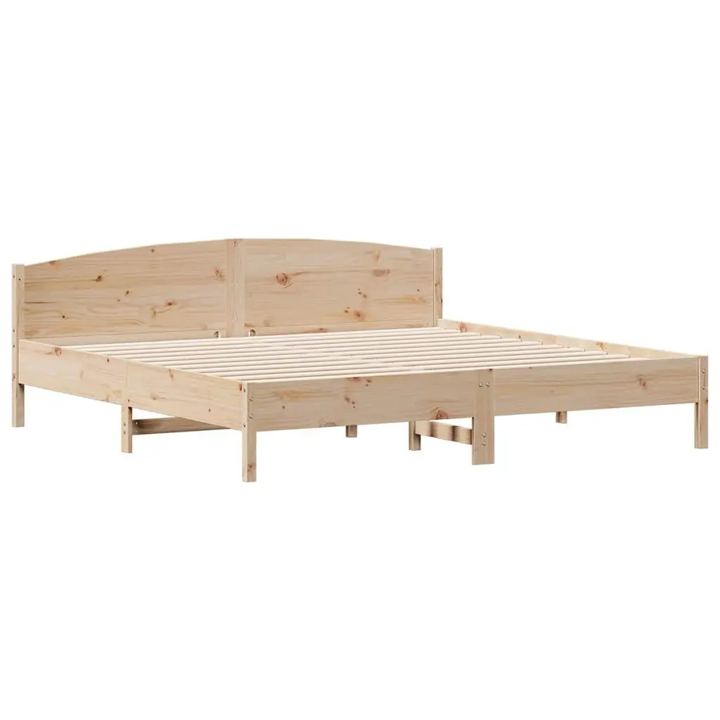 Bed Frame Solid Pine Wood Slatted Base King Size 183x203 cm Brown