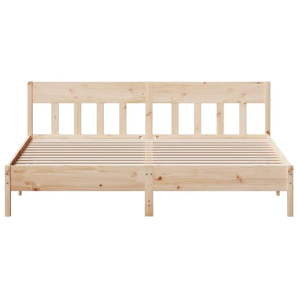 King Bed Frame Solid Pine Wood Slatted Base 183x203 cm Brown