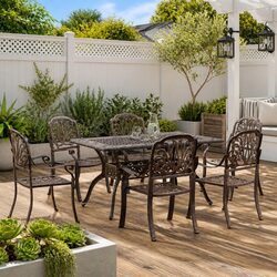 Garden Dining Set 7 Piece Outdoor Furniture Patio Table Chairs Bronze Cast