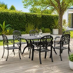 7 Piece Outdoor Dining Set Black Cast Aluminium Garden Furniture Patio Table