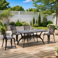 Garden Dining Set 5 Piece Outdoor Furniture Black Cast Aluminium Table Chairs