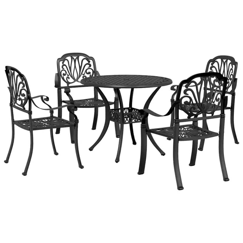 Garden Dining Set 5 Piece Black Cast Aluminium Outdoor Furniture Patio Table Chairs