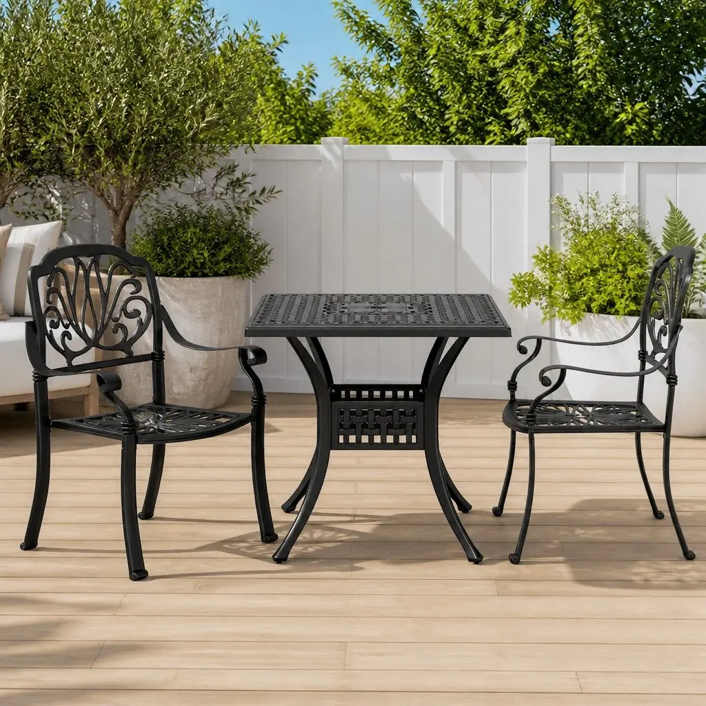 3 Piece Bistro Set Outdoor Garden Patio Furniture Table Chairs Black Seating