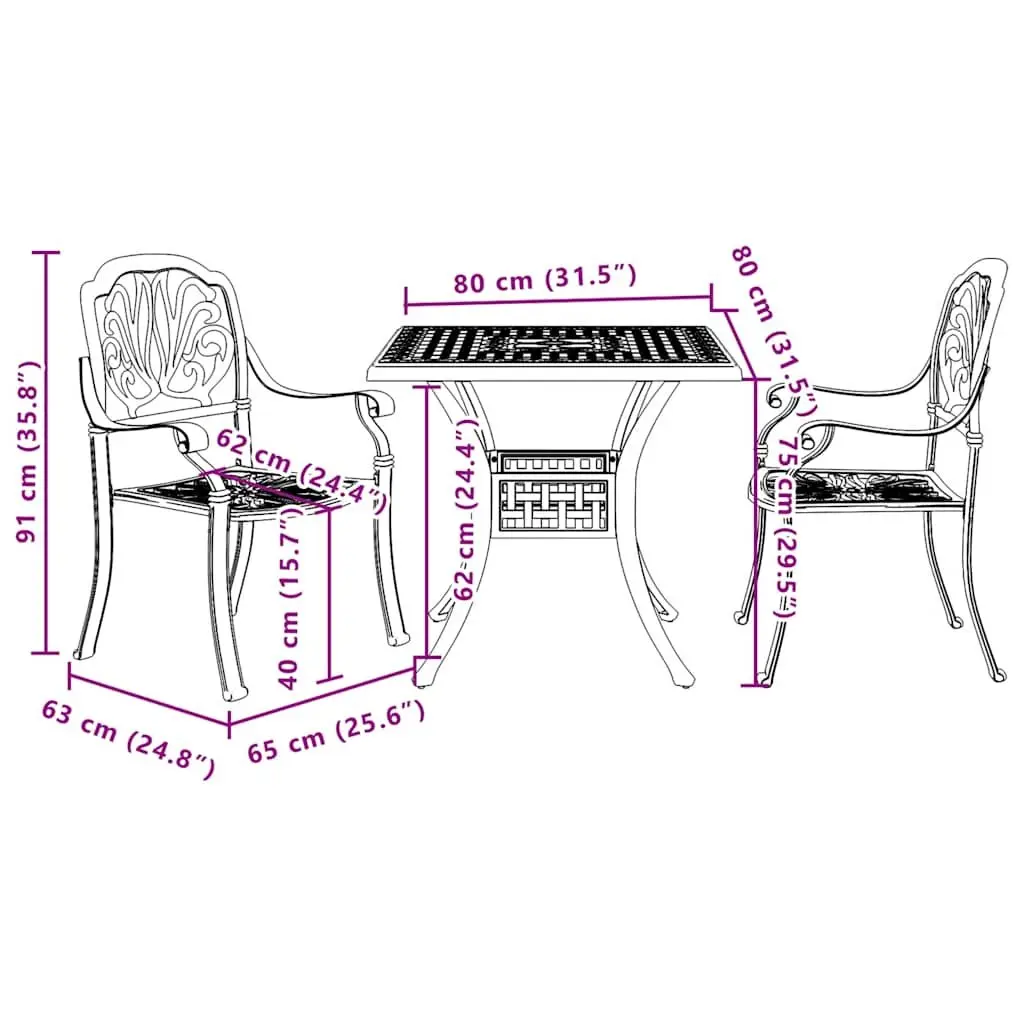 3 Piece Bistro Set Outdoor Garden Patio Furniture Table Chairs Black Seating