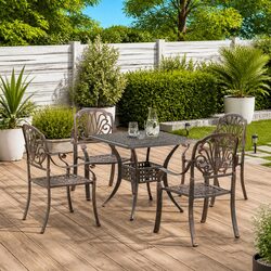 Garden Dining Set 5 Piece Outdoor Patio Furniture Table Chairs Brown Cast