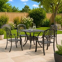 Garden Dining Set 5 Piece Outdoor Patio Furniture Black Cast Aluminium Table