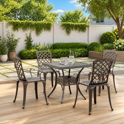 Garden Dining Set 5 Piece Outdoor Patio Furniture Cast Aluminium Brown
