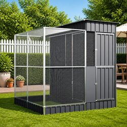 Steel Aviary with Extension Silver 209x203x216cm Bird Cage Outdoor Enclosure