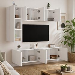 TV Wall Unit 5 Piece White Floating Shelves Storage Cabinet Wall-Mounted