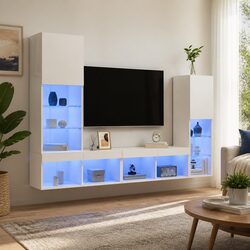 TV Wall Units 4 Piece Floating Wall Mounted Cabinet with RGB LED Lights White