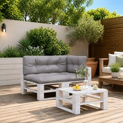 Pallet Cushions 3 Pieces Grey Outdoor Garden Sofa Seat Pad Polyester Fabric