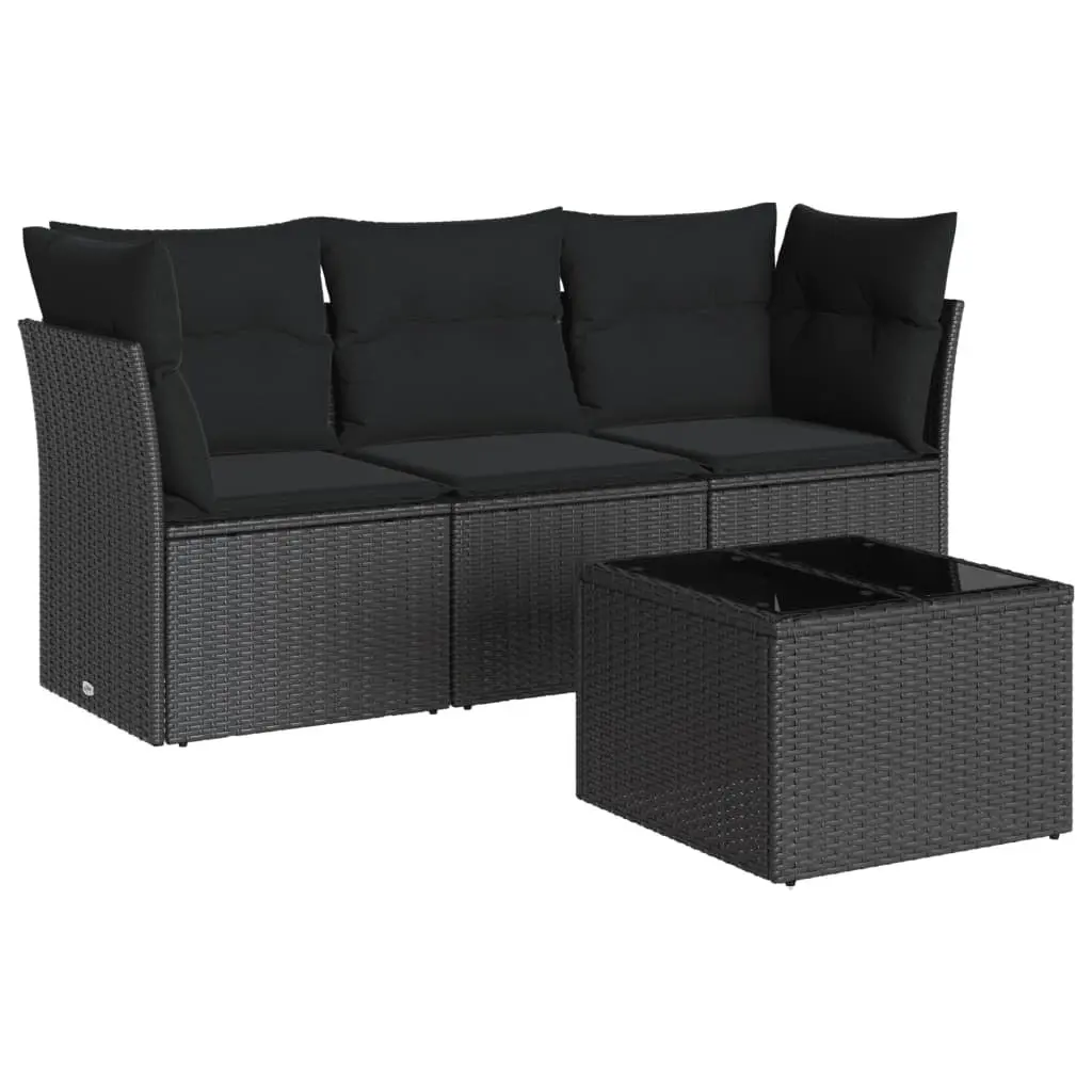 4 Piece Garden Sofa Set Outdoor Furniture with Cushions Black Poly Rattan Patio