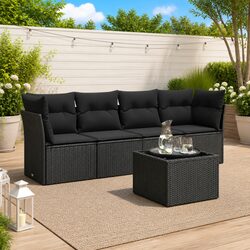 5 Piece Garden Sofa Set Outdoor Patio Furniture Black Poly Rattan with Cushions