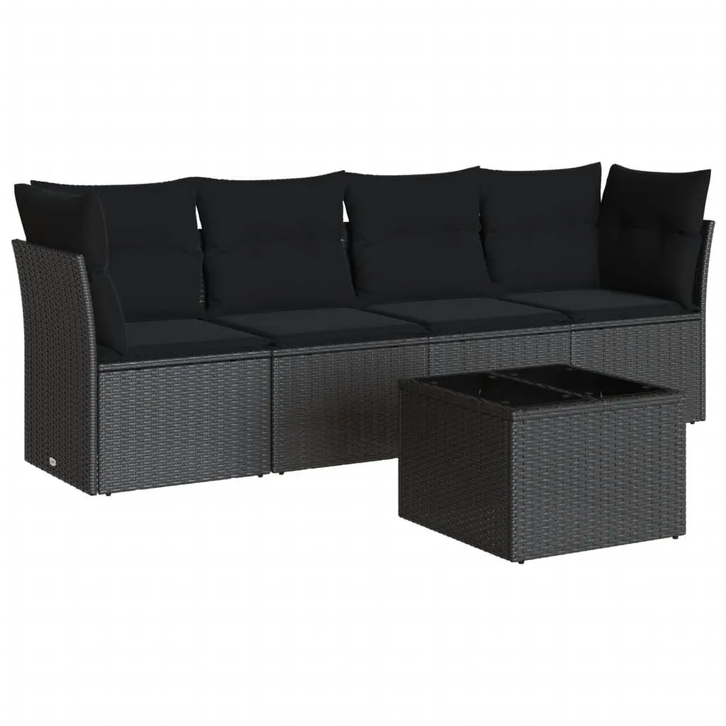 5 Piece Garden Sofa Set Outdoor Patio Furniture Black Poly Rattan with Cushions
