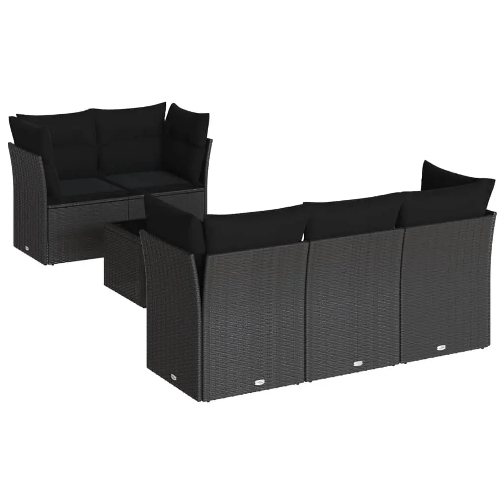 6 Piece Outdoor Garden Sofa Set Black Poly Rattan Patio Furniture with Cushions