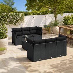 Garden Sofa Set 7 Piece Outdoor Furniture Patio Sectional with Cushions Black
